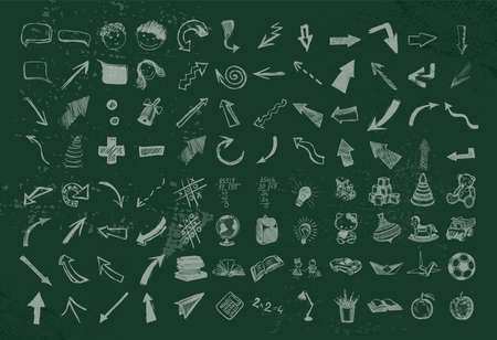Arrows drawn in chalk on the blackboard. Vector illustrationのイラスト素材