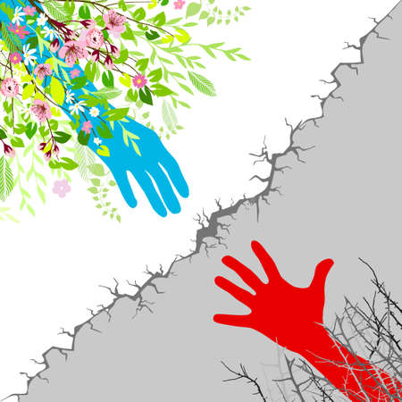 Helping hand. A person helps another. Getting rid of addiction. Alcoholism. Addiction. Vector illustrationのイラスト素材