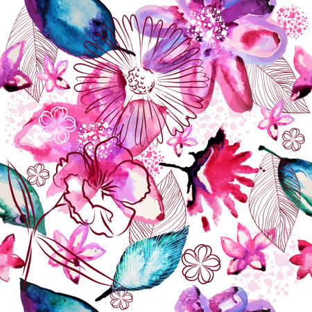 Seamless background watercolor flowers. Vector illustrationのイラスト素材