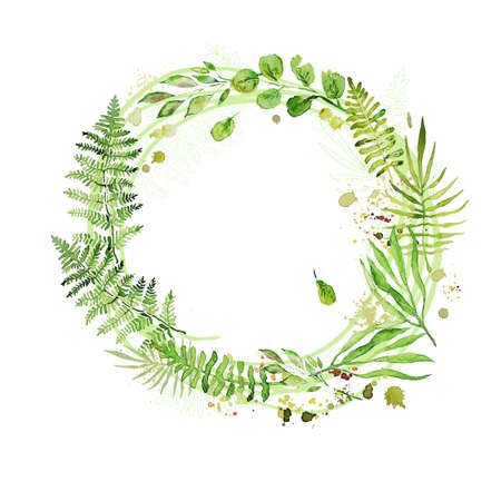 Hand drawn Floral wreath with meadow herbs isolated on white background. Spring summer decor frame. Vector illustration. Design element for invitations, greeting cards, cosmetic and other.のイラスト素材