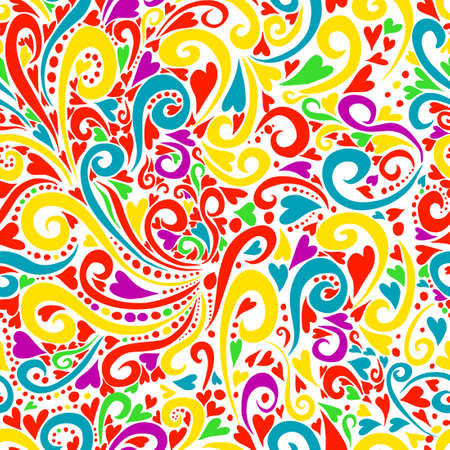 Trendy floral background. Drawn contour colored lines of fantastic flowers on a white background. Stylized abstract patterns. Vector illustrationのイラスト素材