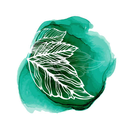 Imprint of a green leaf of a tree. Abstraction protection of nature. Vector illustrationのイラスト素材
