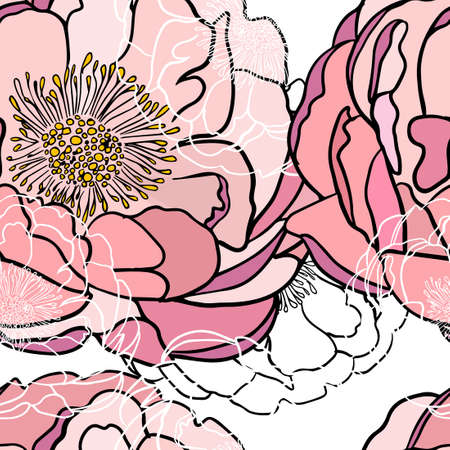 Japanese pattern with circle shape vector. Peony flower and geometric pattern in vintage style. Abstract art illustration.のイラスト素材