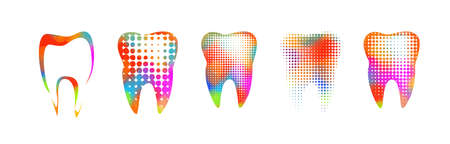 A set of colored teeth. Dentist logo. vector illustrationのイラスト素材