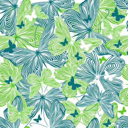 Seamless pattern butterflies blue and green. Vector illustrationのイラスト素材