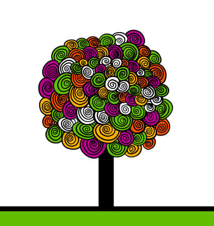 Vector stylized tree. Abstract tree of scrolls. Vector illustrationのイラスト素材