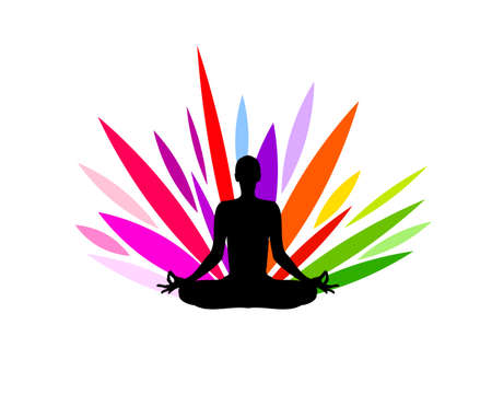Yoga logo. Lotus position. Vector illustration. Human silhouette with lotus flowerのイラスト素材