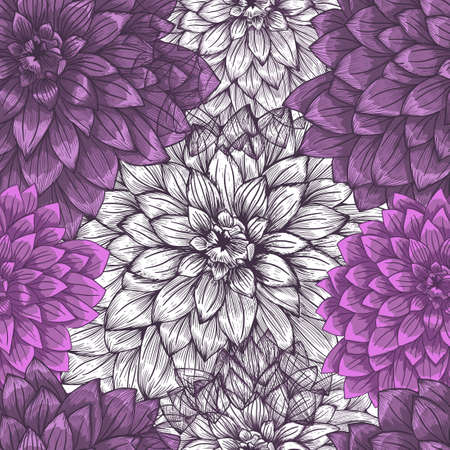 Abstract elegant seamless pattern with hand-drawn chrysanthemums flowers. Pattern for creating packaging, wallpaper, fabric.のイラスト素材
