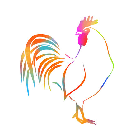 Rooster colorful line. Hand drawn minimalism style. Vector illustrationのイラスト素材