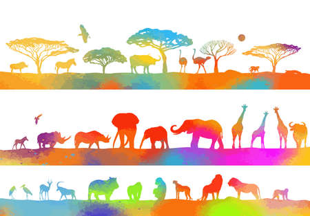 African colorful animals. Vector illustrationのイラスト素材