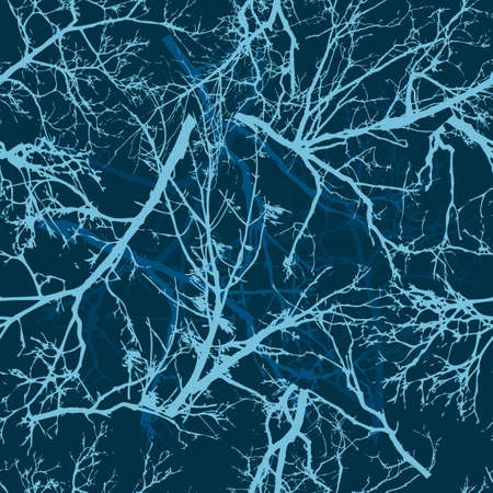 Seamless pattern of snowy blue tree branches. Winter background. Vector illustrationのイラスト素材