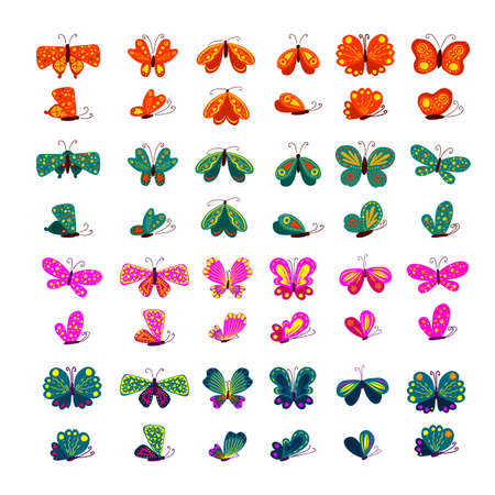 Set of colored butterflies. Vector illustrationのイラスト素材