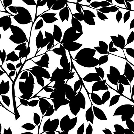 Seamless background black twigs with leaves. Vector illustrationのイラスト素材