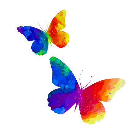 Rainbow watercolor butterfly. Multicolour logo, icon and t-shirt print Vector illustrationのイラスト素材