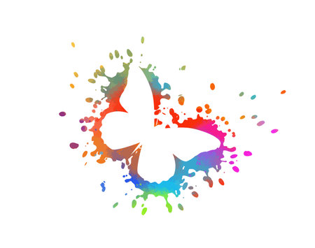 White butterfly on a colored blot. Vector illustrationのイラスト素材