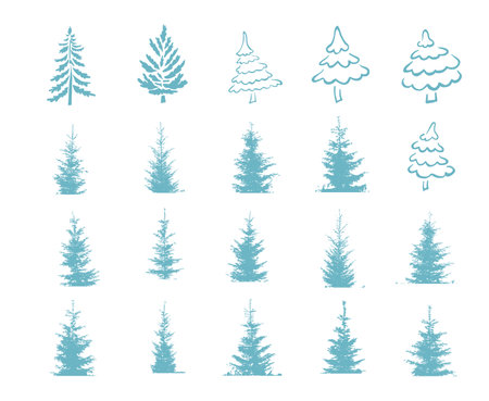 Christmas trees blue set. Vector illustrationのイラスト素材