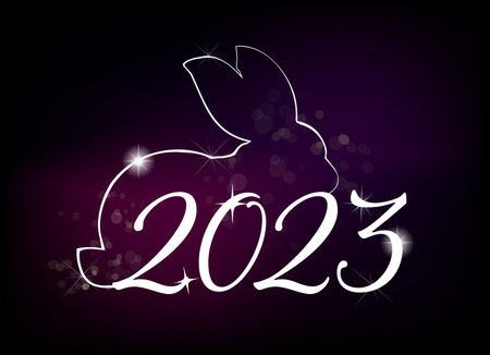 Chinese New Year 2023, the year of the rabbit, red and gold line art characters, simple hand-drawn...
