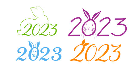 Chinese New Year 2023, the year of the rabbit, red and gold line art characters, simple hand-drawn Asian elements with a craft Happy Chinese New Year 2023, the year of the rabbit.のイラスト素材