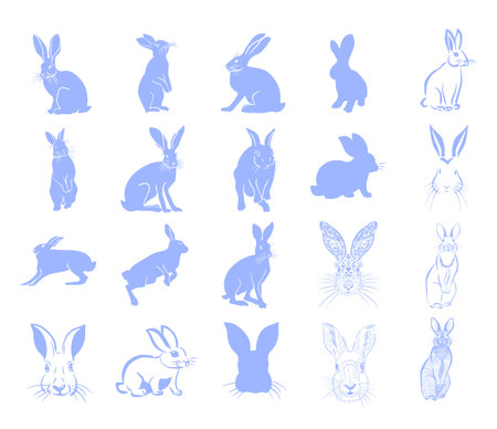 Blue silhouettes of rabbits. Vector illustrationのイラスト素材