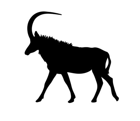 Vector illustration of a black silhouette of a domestic goat. Isolated white background. Goat icon, side view profile.のイラスト素材