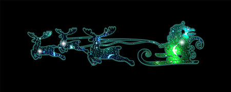 Silhouette of santa in a carriage with deers. Vector illustrationのイラスト素材