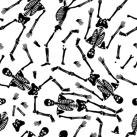 Seamless pattern, background with dancing skeletons. Vector illustrationのイラスト素材
