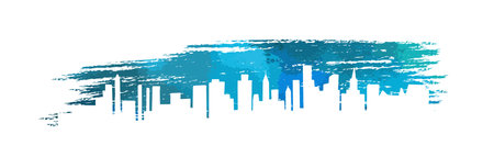 City and blue blots abstraction. Vector illustrationのイラスト素材