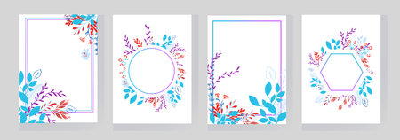 Set of floral frames of different shapes. Vector illustrationのイラスト素材