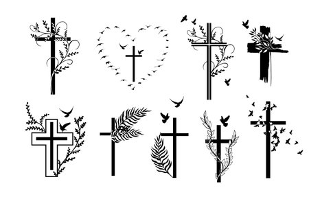 Set of religious crosses with twigs. Vector illustration. Religious Easter Symbol.のイラスト素材