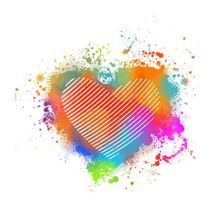 colorful heart made of paint spots and splatters, vector card, perfect for valentines dayのイラスト素材