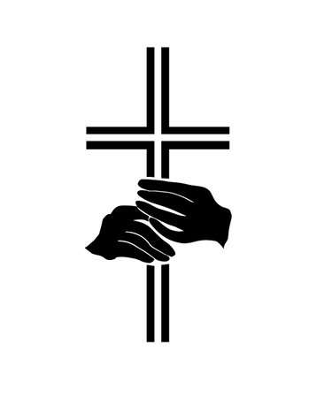 religious cross in hand. Vector illustrationのイラスト素材
