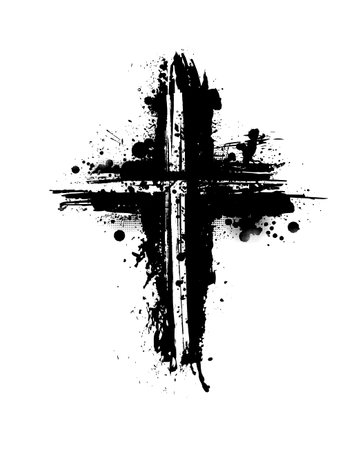 Grunge Religion Cross . Black Paint . Cross black paint strokes. Vector illustrationのイラスト素材
