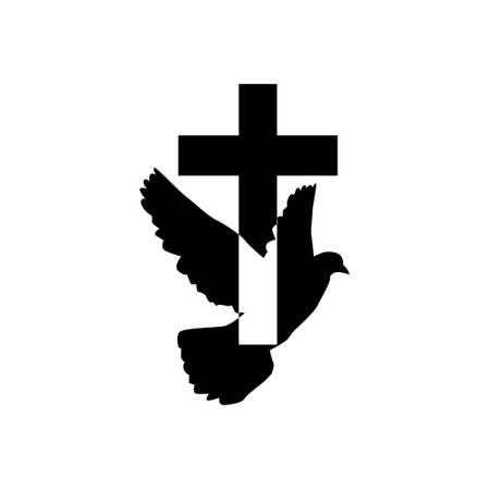 Dove flying with a Symbol of Religion. Cross. Dove Of Peace.  Freedom to Ukraine  Vector illustration.のイラスト素材