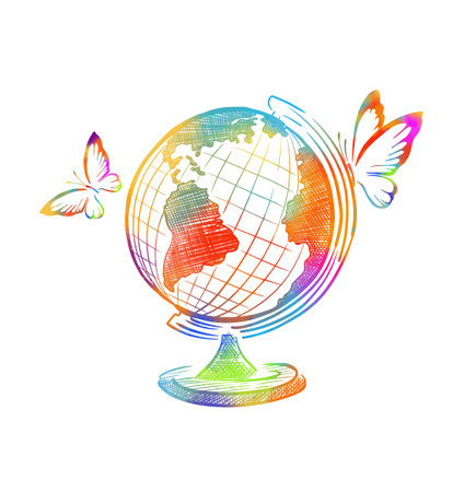 Colorful abstract world symbol. Globe colored. Vector illustrationのイラスト素材