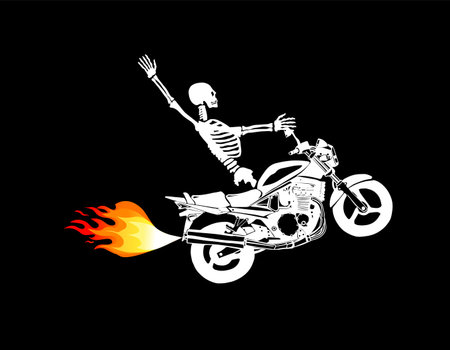 The skeleton rides a motorcycle. Happy Halloween Vector illustrationのイラスト素材