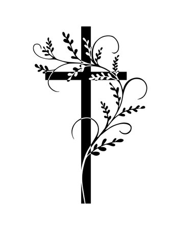 Black religious cross with a sprig. Vector illustrationのイラスト素材