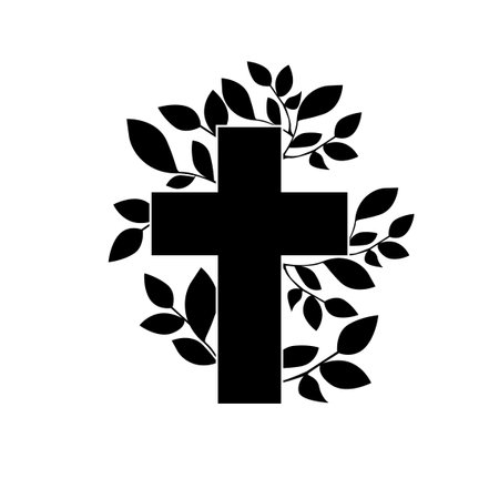 Black religious cross with a sprig. Vector illustrationのイラスト素材