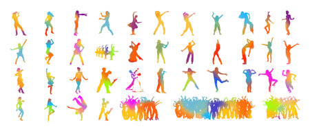vector isolated colorful silhouette of a dancing girlsのイラスト素材