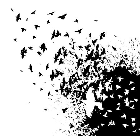 A flock of flying birds. Free birds Vector illustrationのイラスト素材