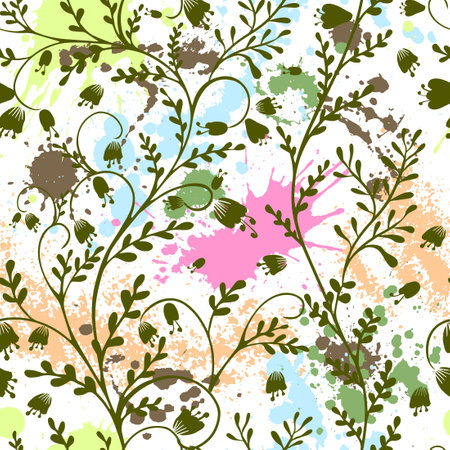 Vintage background with blots and flowers. Vector illustration. Vector illustrationのイラスト素材