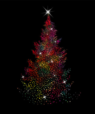 Colored Christmas tree on a black background. Vector illustrationのイラスト素材