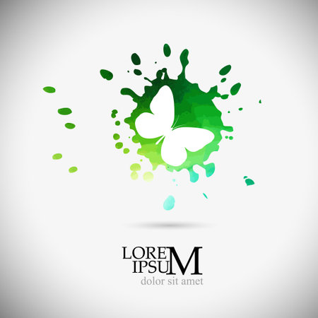 White butterfly on a colored blot logo. Vector illustrationのイラスト素材