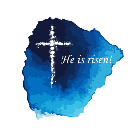 He is risen. Vector illustration. Symbol for congratulations on the Resurrection of Christ. Religious cross. Happy easter.のイラスト素材