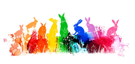 Happy Easter. Multicolored rabbits. Vector illustrationのイラスト素材