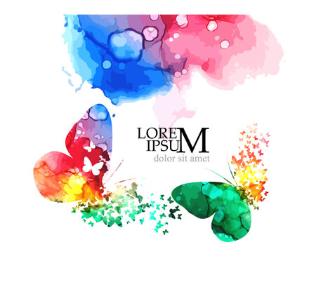 Abstract multicolored butterfly. Mixed media. Rainbow blots. Vector illustrationのイラスト素材