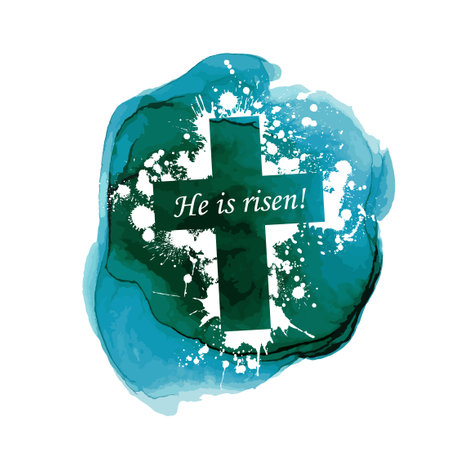 He is risen. Vector illustration. Symbol for congratulations on the Resurrection of Christ. Religious cross. Happy easter.のイラスト素材
