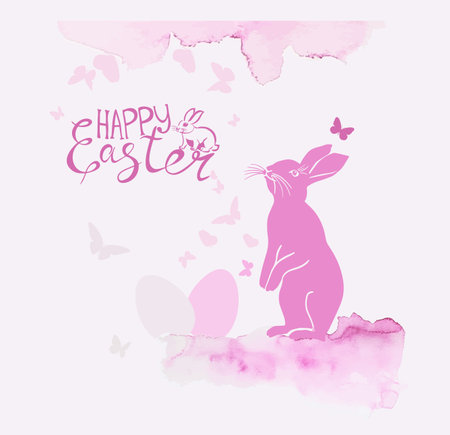 Hare with watercolor. Happy easter. Vector illustrationのイラスト素材