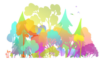 Rainbow season forest. Vector illustration of colorful trees. Multicolored trees. Forest. Vector illustrationのイラスト素材