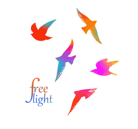 Abstract colored flying birds. Mixed media. Vector illustrationのイラスト素材