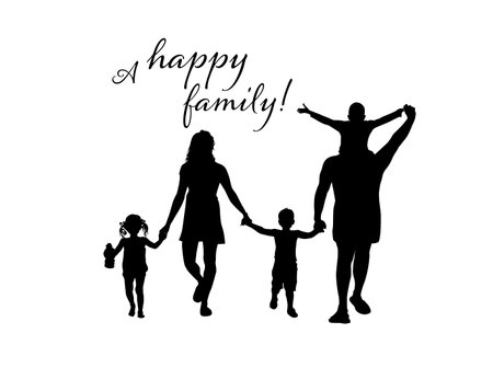 Silhouette of a family holding hands. Large happy family. Vector illustrationのイラスト素材